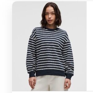Lululemon Navy Striped Perfectly Oversized Fleece Crew Neck Sweater. NWT.